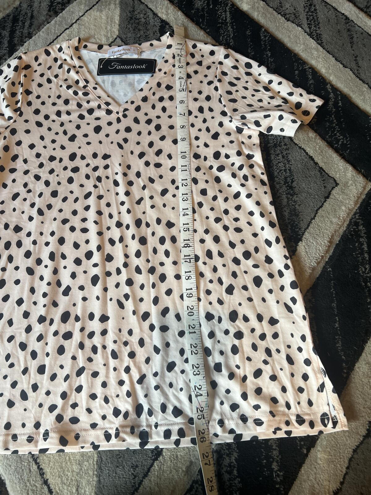 Fantaslook Women's V-Neck Polka Dot Cow Print Short Sleeve Top - Size S
