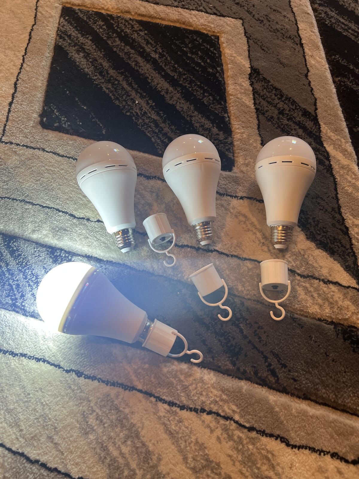 Set of 4 LED Light Bulbs with Hooks - 8 Inch, Bright White
